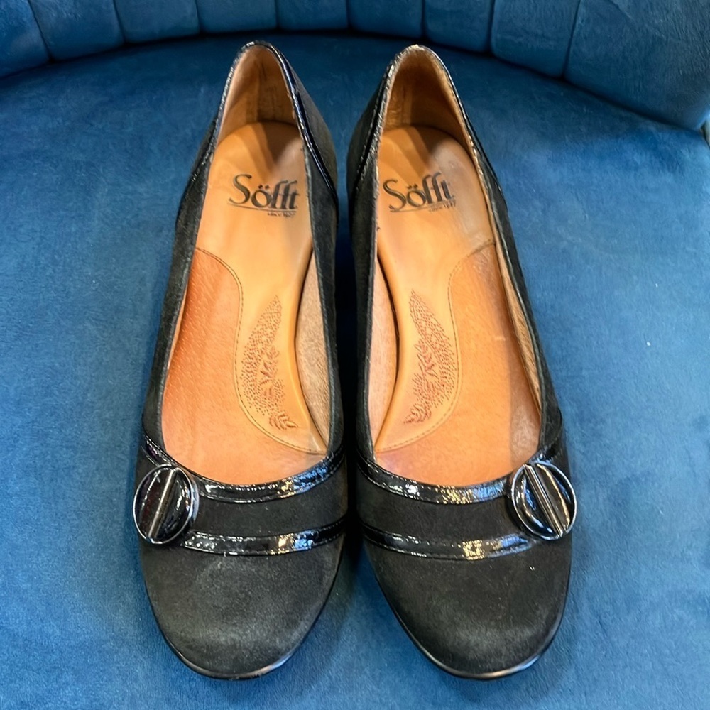 Sofft Black Leather Kitten Heel Mary Jane Shoes 7N